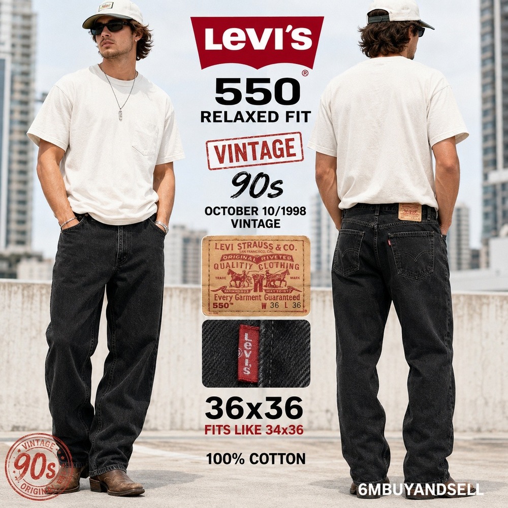 Levis 550 Relaxed Fit Black Jeans Mens 34x36 Vintage 100% Cotton 550-0260 90s